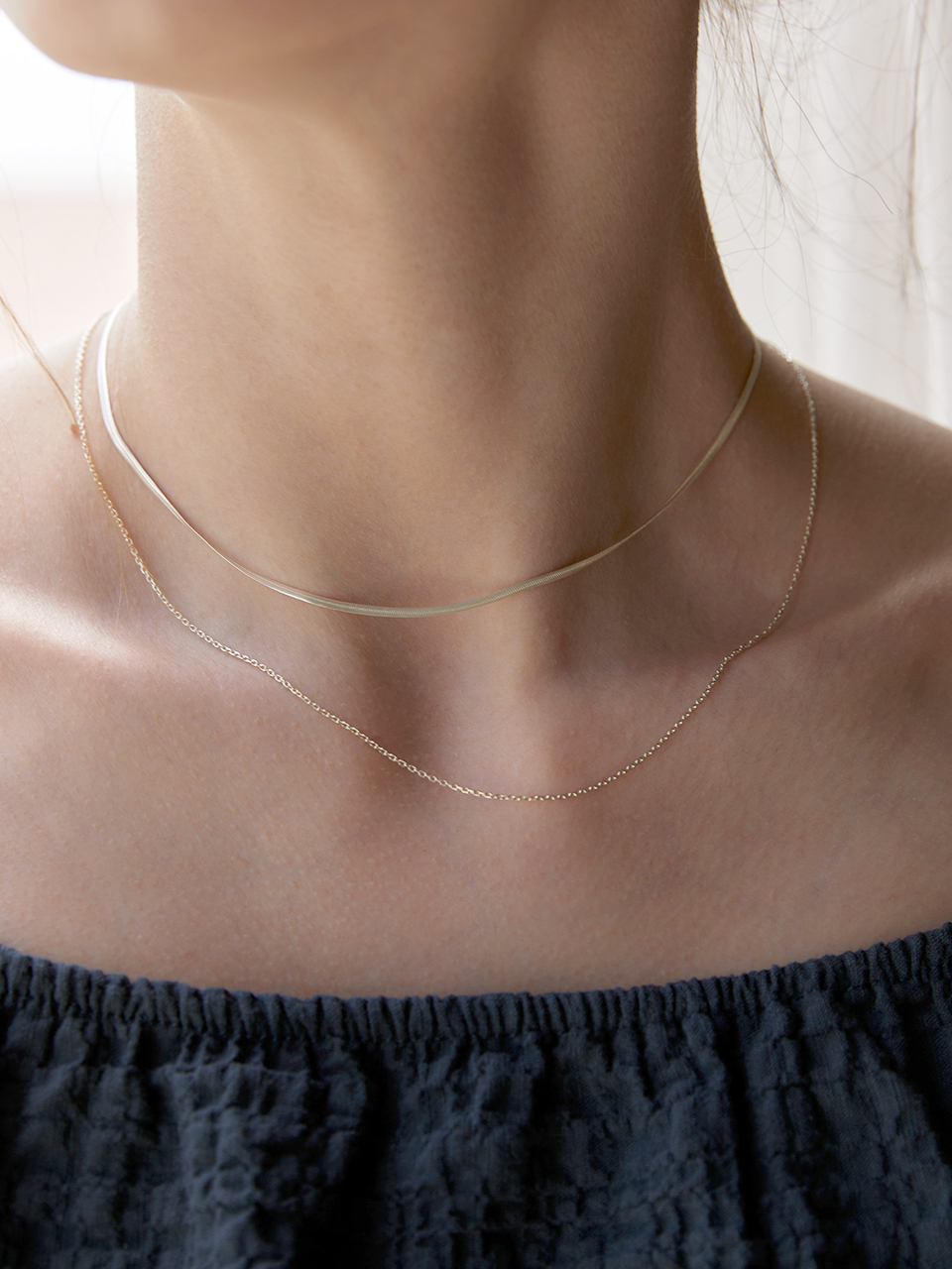 [박민영 착용] [silver925]snake chain layered necklace